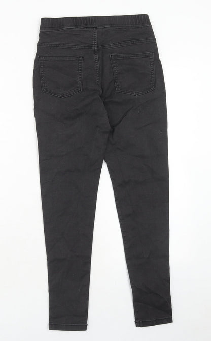 Marks and Spencer Girls Black Cotton Skinny Jeans Size 13-14 Years Regular Zip