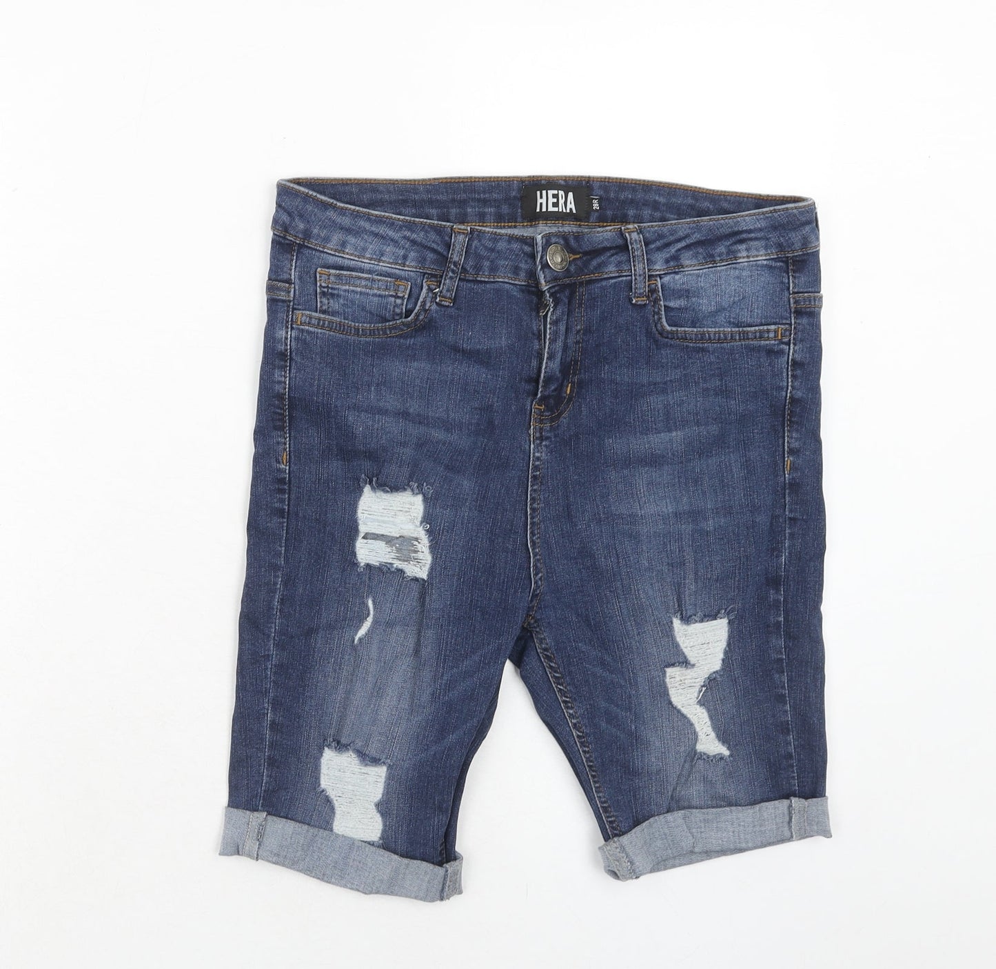 Hera Mens Blue Cotton Bermuda Shorts Size 28 in Regular Zip