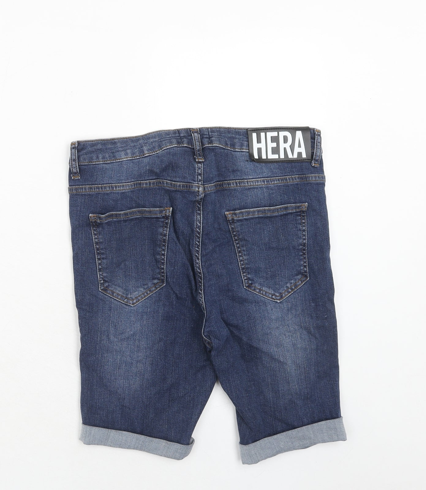 Hera Mens Blue Cotton Bermuda Shorts Size 28 in Regular Zip