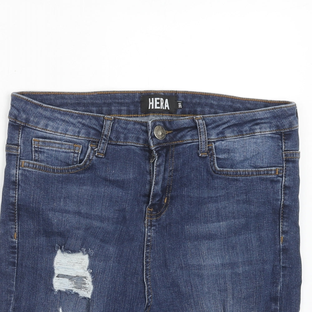 Hera Mens Blue Cotton Bermuda Shorts Size 28 in Regular Zip