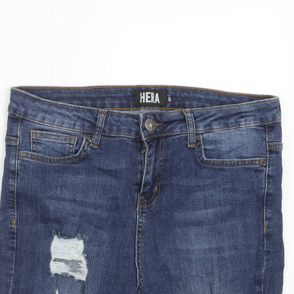 Hera Mens Blue Cotton Bermuda Shorts Size 28 in Regular Zip