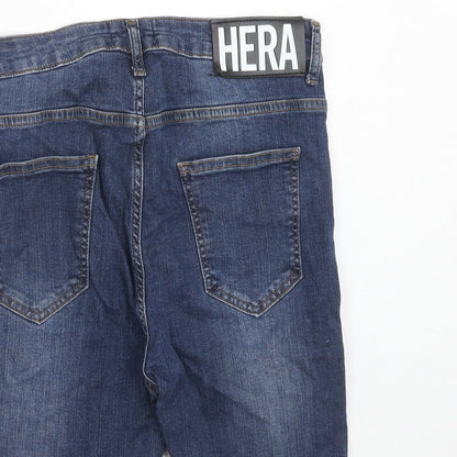 Hera Mens Blue Cotton Bermuda Shorts Size 28 in Regular Zip
