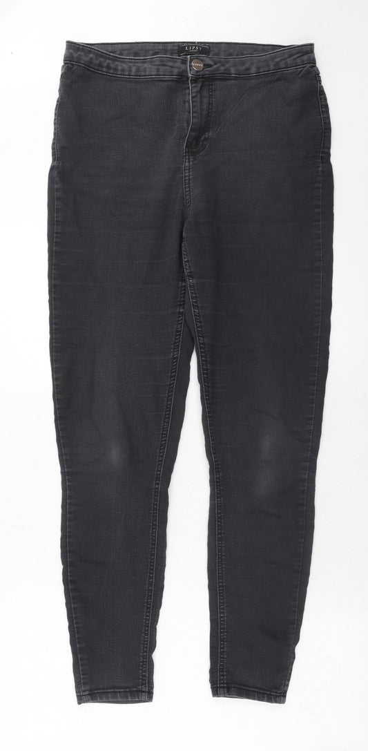 Lipsy Womens Grey Cotton Skinny Jeans Size 32 in Regular Zip