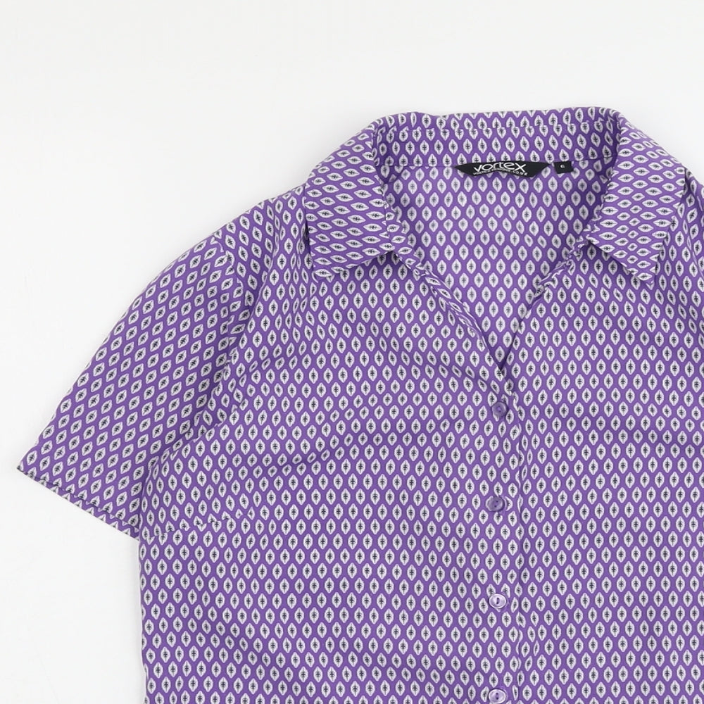 Vortex Womens Purple Geometric Polyester Basic Button-Up Size 6 Collared