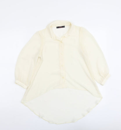 Miss Selfridge Womens Ivory Polyester Basic Button-Up Size 4 Collared - Asymmetric