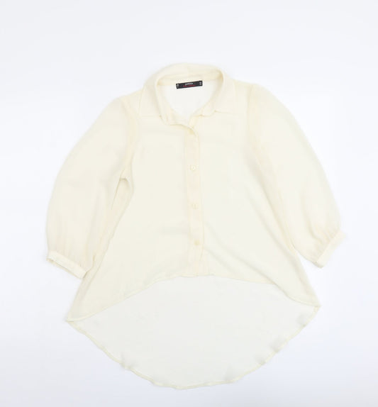 Miss Selfridge Womens Ivory Polyester Basic Button-Up Size 4 Collared - Asymmetric