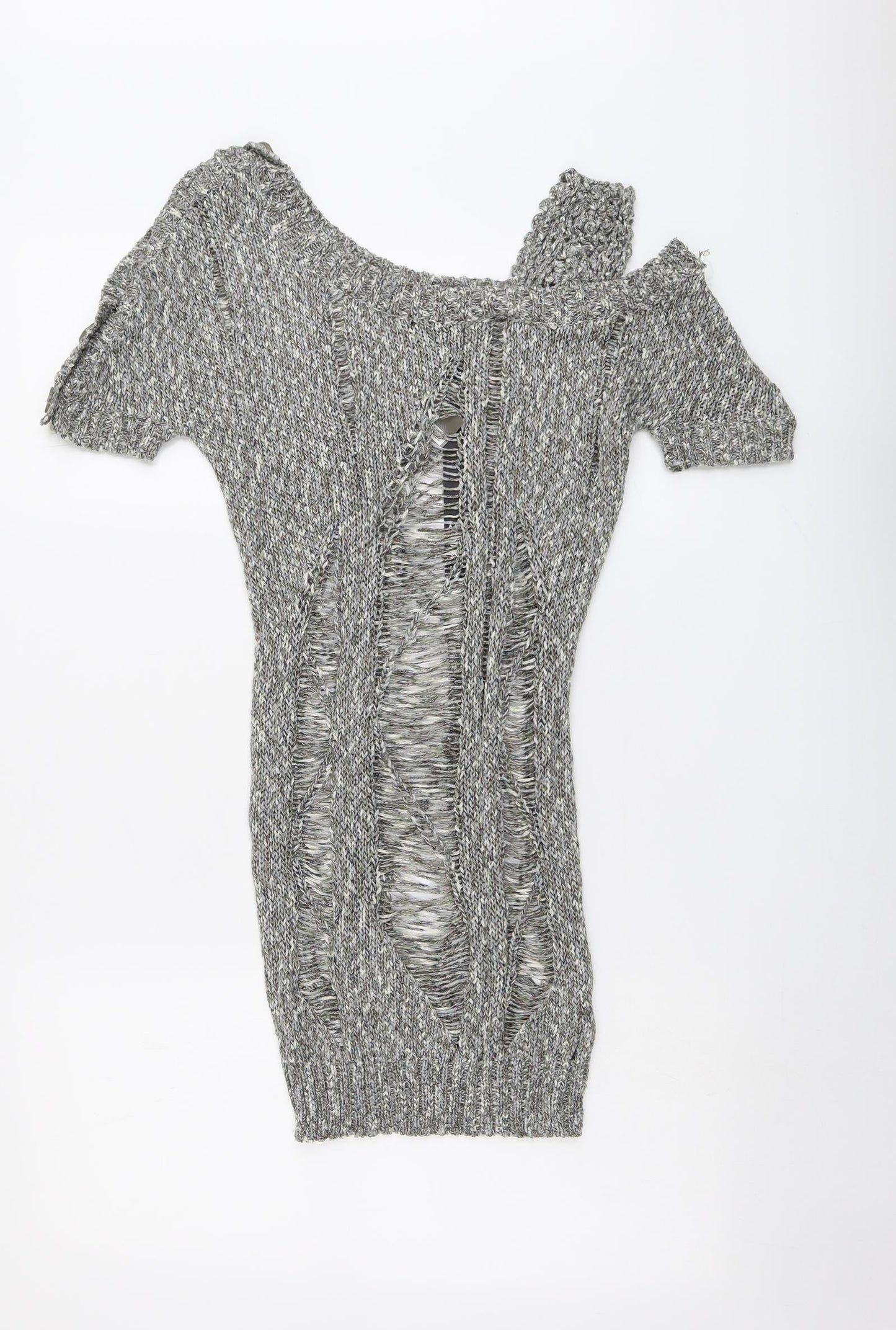 Moku Womens Grey Boat Neck Acrylic Pullover Jumper Size M - Cold Shoulder