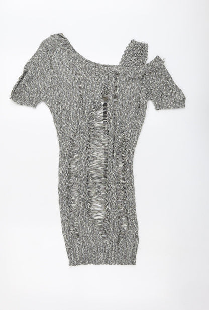 Moku Womens Grey Boat Neck Acrylic Pullover Jumper Size M - Cold Shoulder
