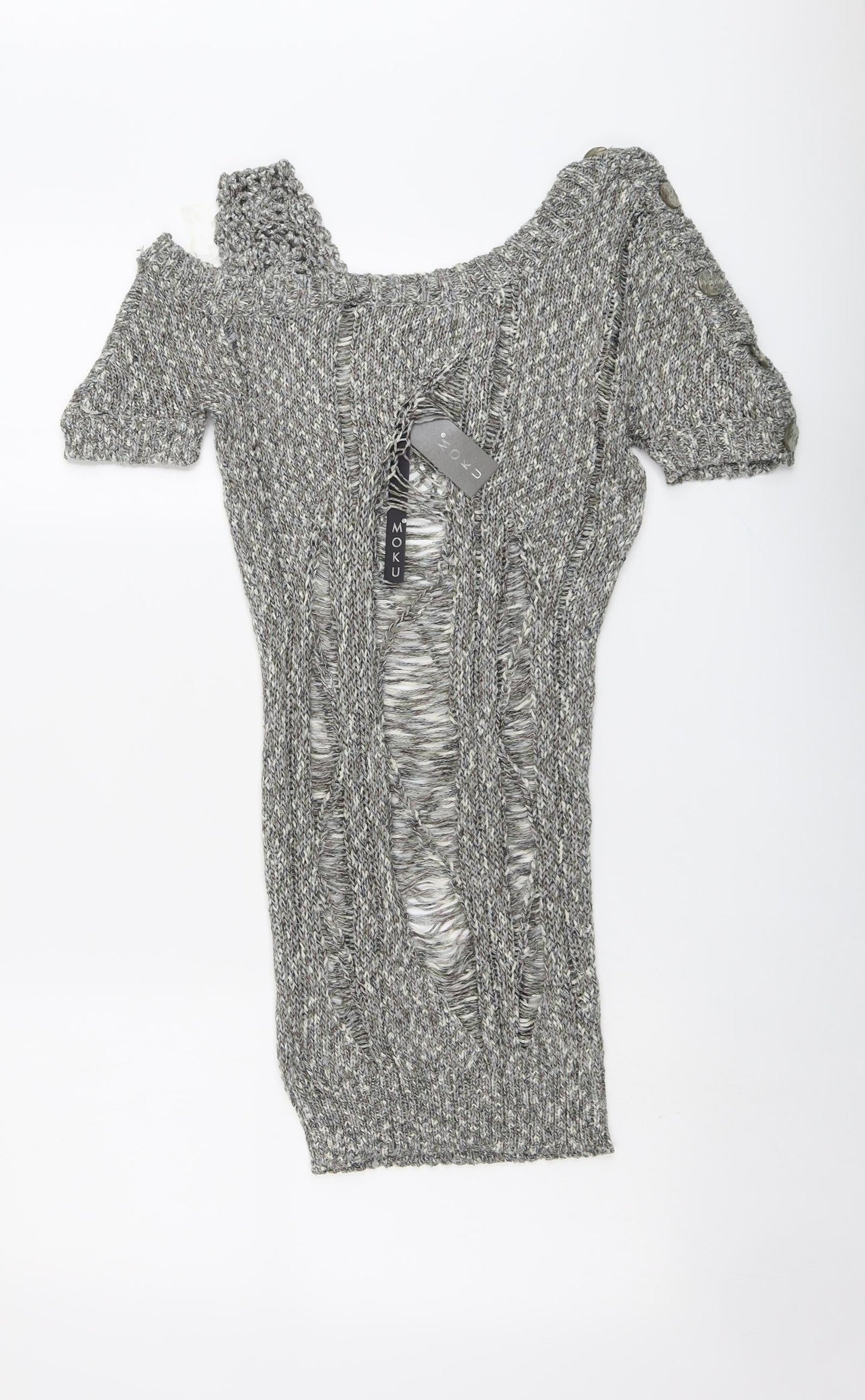 Moku Womens Grey Boat Neck Acrylic Pullover Jumper Size M - Cold Shoulder