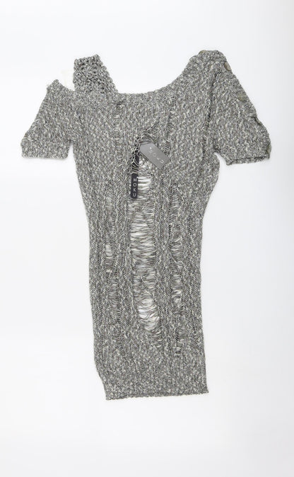 Moku Womens Grey Boat Neck Acrylic Pullover Jumper Size M - Cold Shoulder