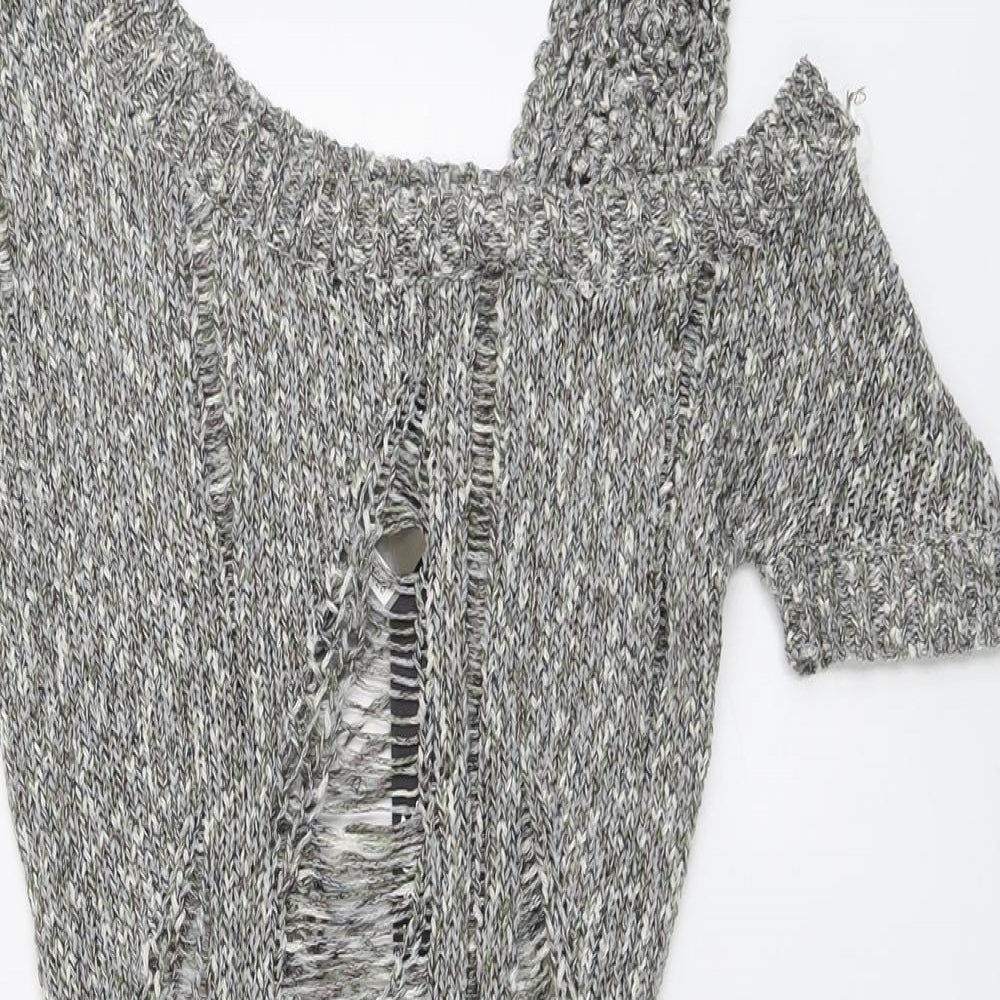 Moku Womens Grey Boat Neck Acrylic Pullover Jumper Size M - Cold Shoulder