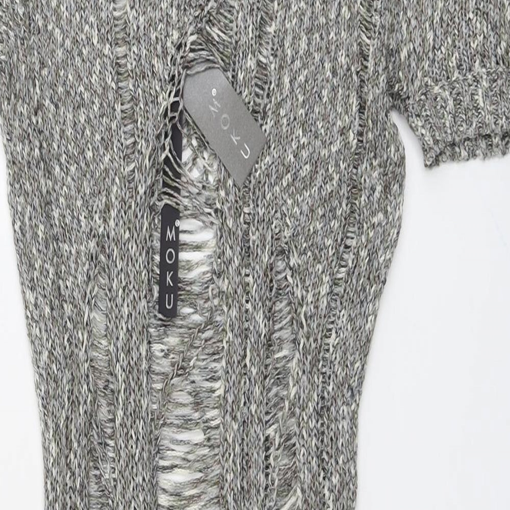 Moku Womens Grey Boat Neck Acrylic Pullover Jumper Size M - Cold Shoulder