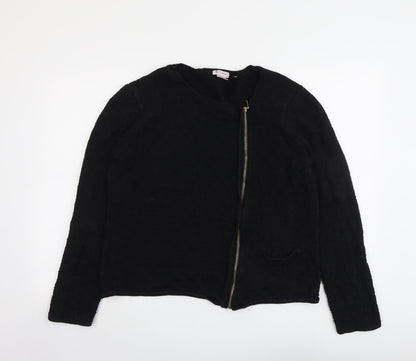 La Redoute Womens Black Round Neck Acrylic Full Zip Jumper Size 18
