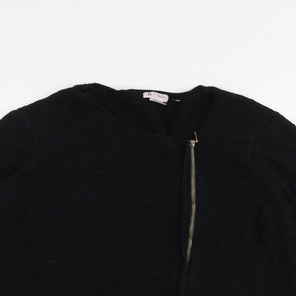 La Redoute Womens Black Round Neck Acrylic Full Zip Jumper Size 18