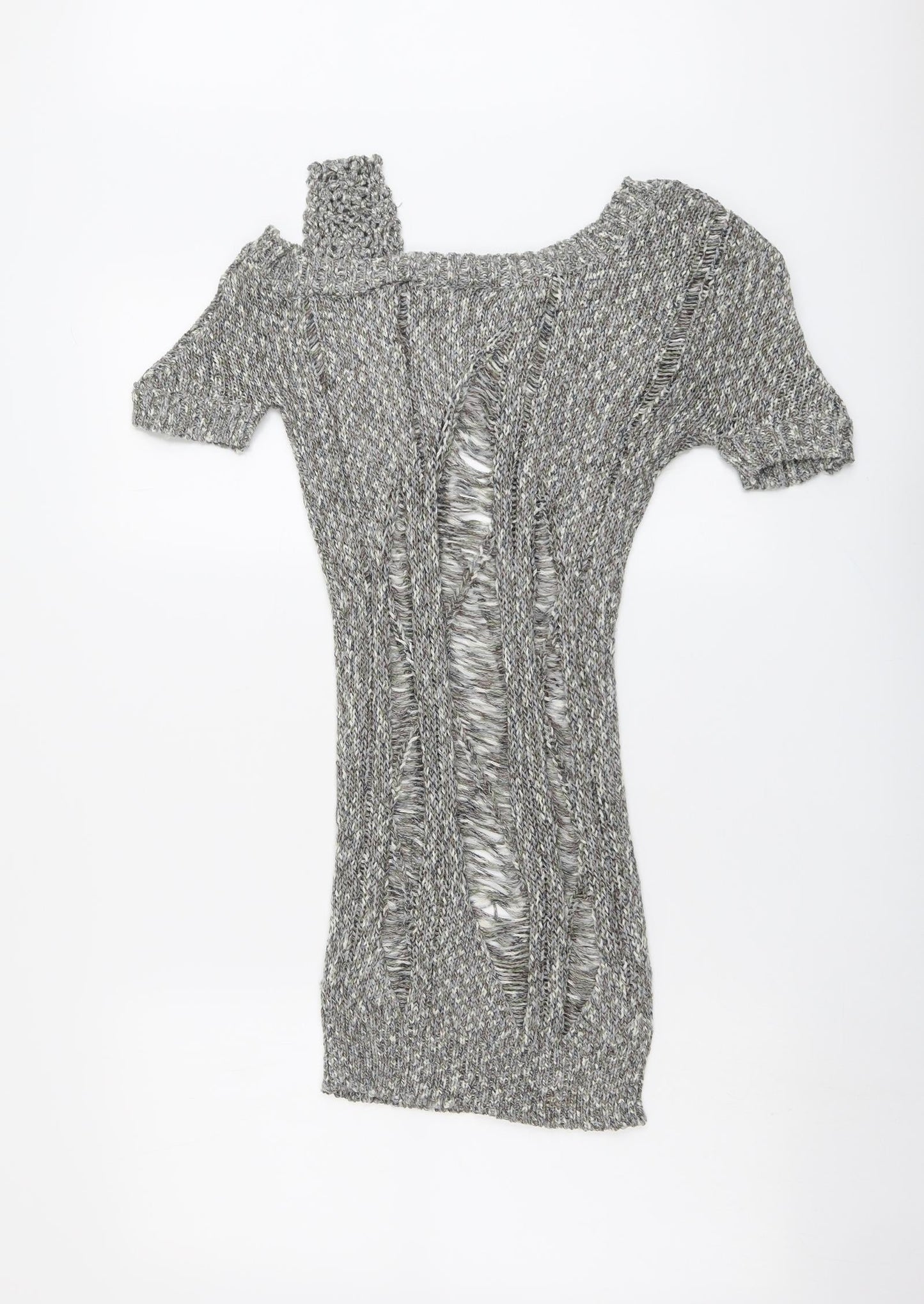 Moku Womens Grey Boat Neck Acrylic Pullover Jumper Size M - Cold Shoulder