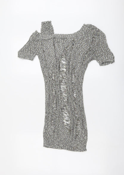 Moku Womens Grey Boat Neck Acrylic Pullover Jumper Size M - Cold Shoulder