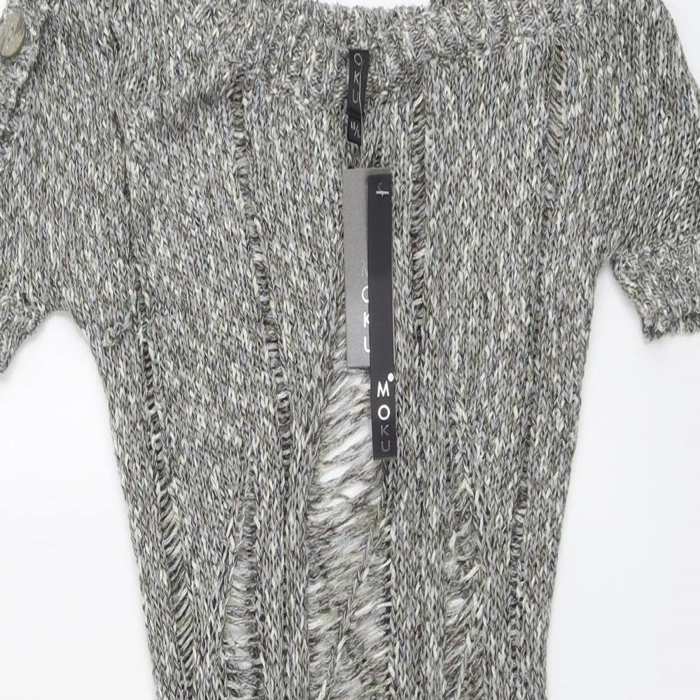 Moku Womens Grey Boat Neck Acrylic Pullover Jumper Size M - Cold Shoulder