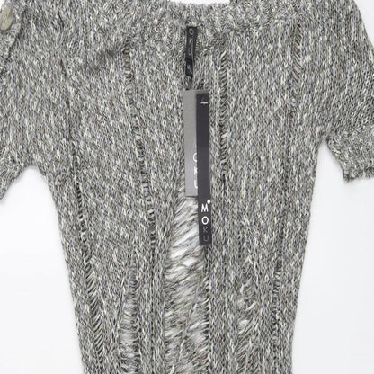 Moku Womens Grey Boat Neck Acrylic Pullover Jumper Size M - Cold Shoulder