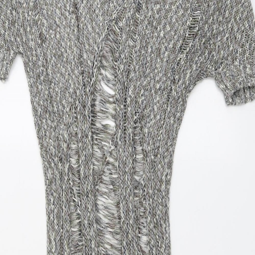 Moku Womens Grey Boat Neck Acrylic Pullover Jumper Size M - Cold Shoulder