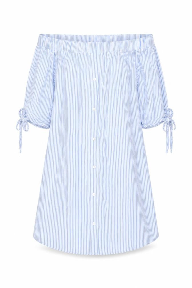 New Look Womens Blue Striped Viscose A-Line Size S Off the Shoulder Pullover