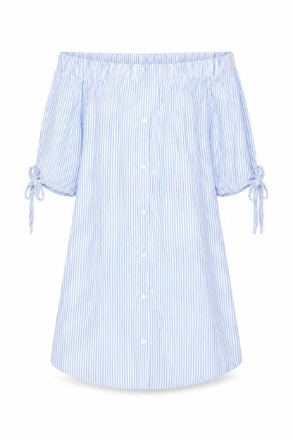 New Look Womens Blue Striped Viscose A-Line Size S Off the Shoulder Pullover