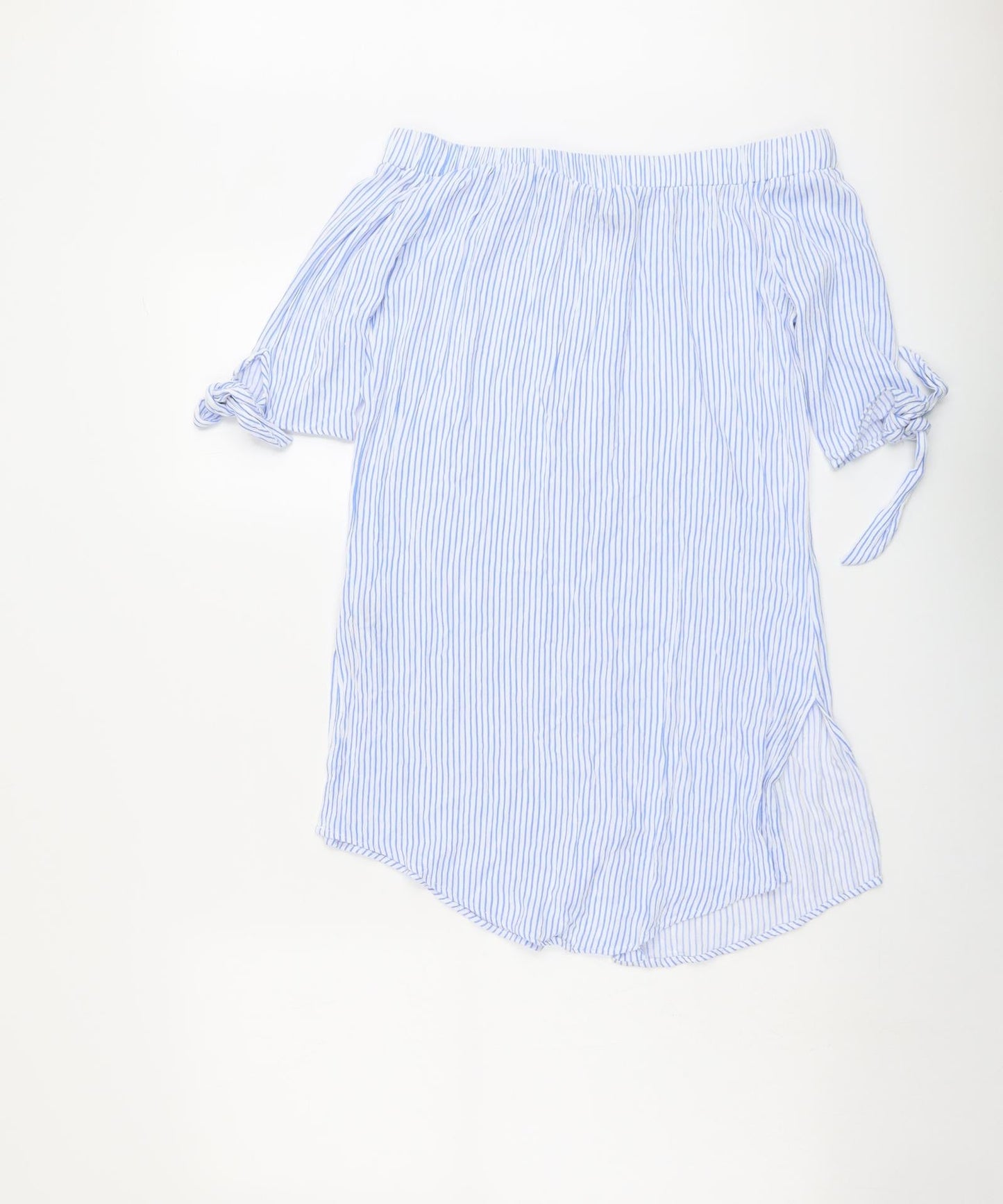 New Look Womens Blue Striped Viscose A-Line Size S Off the Shoulder Pullover