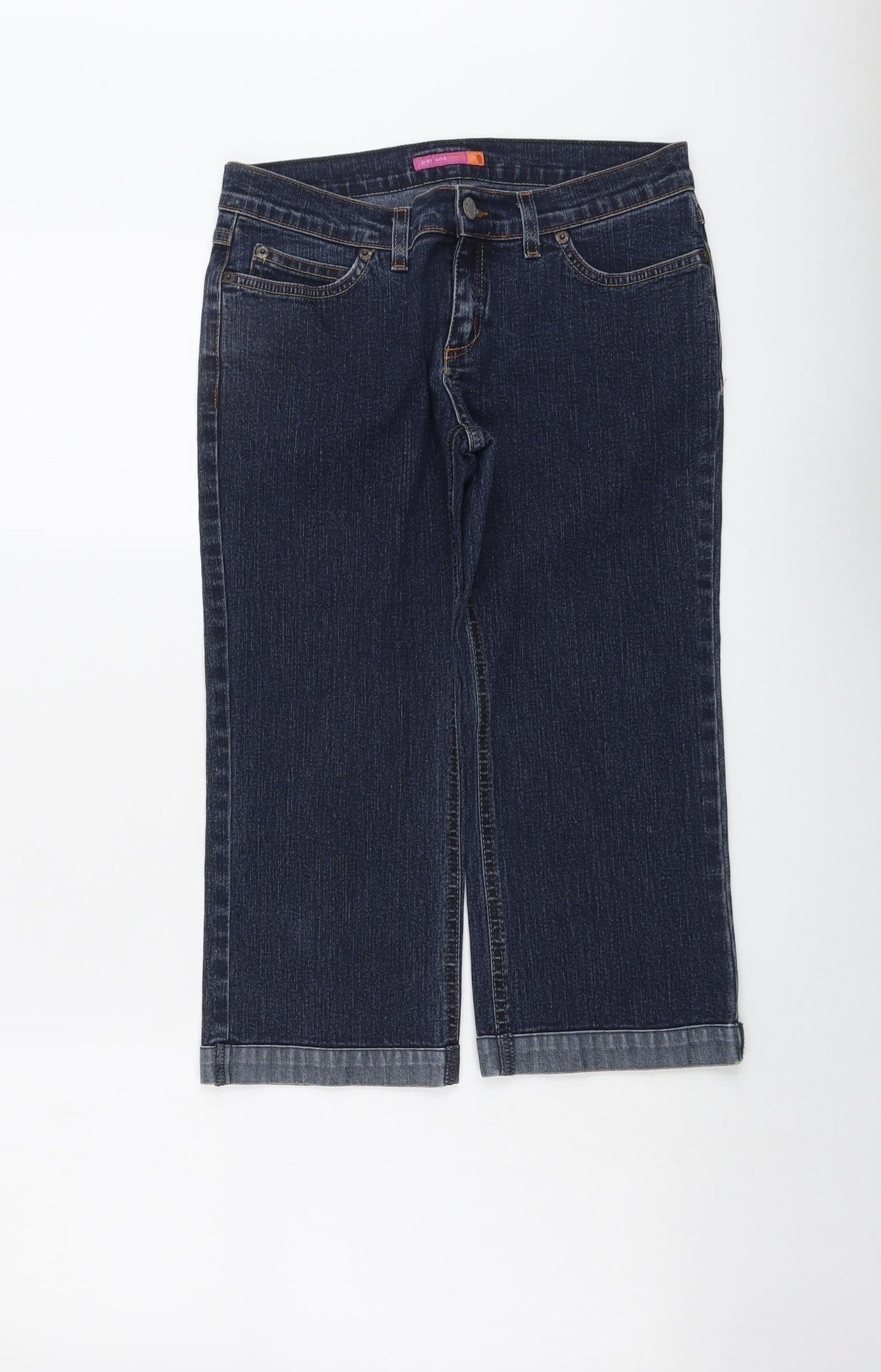 Per Una Womens Blue Cotton Straight Jeans Size 8 L20 in Regular Button