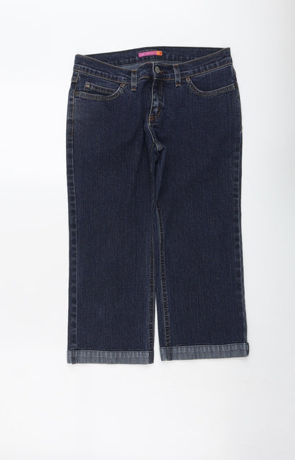 Per Una Womens Blue Cotton Straight Jeans Size 8 L20 in Regular Button