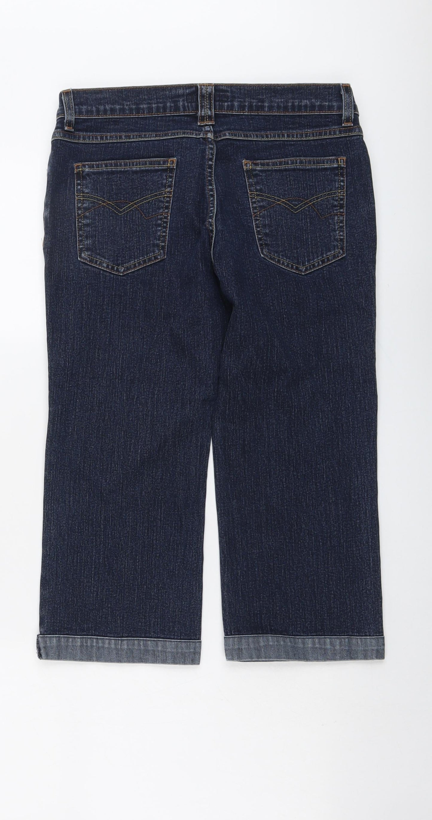 Per Una Womens Blue Cotton Straight Jeans Size 8 L20 in Regular Button