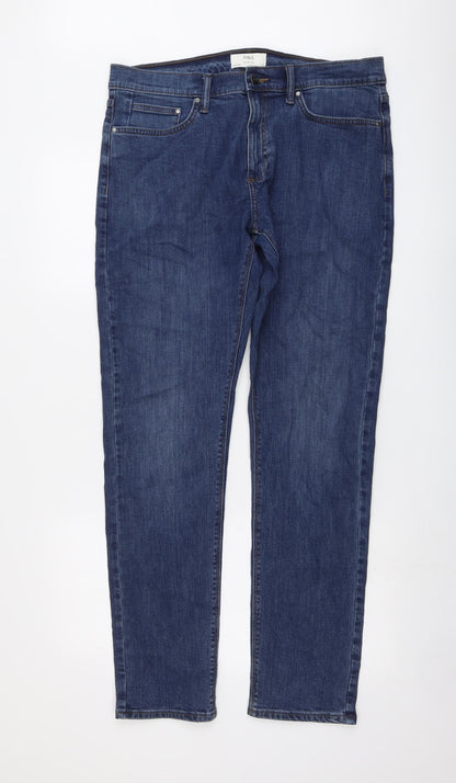 Marks and Spencer Mens Blue Cotton Straight Jeans Size 34 in L33 in Slim Button