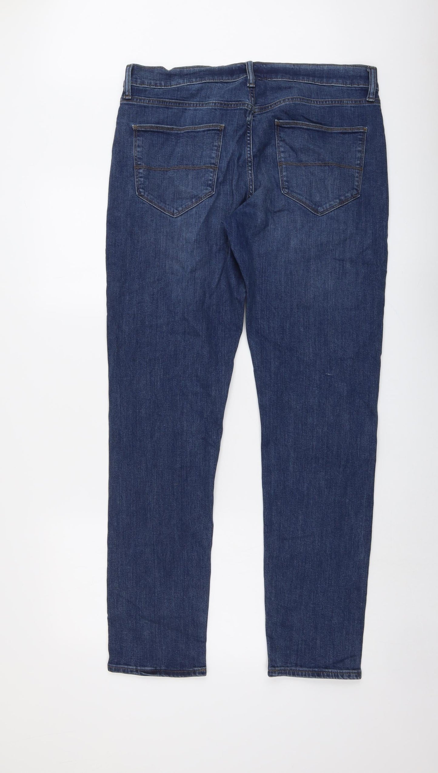 Marks and Spencer Mens Blue Cotton Straight Jeans Size 34 in L33 in Slim Button