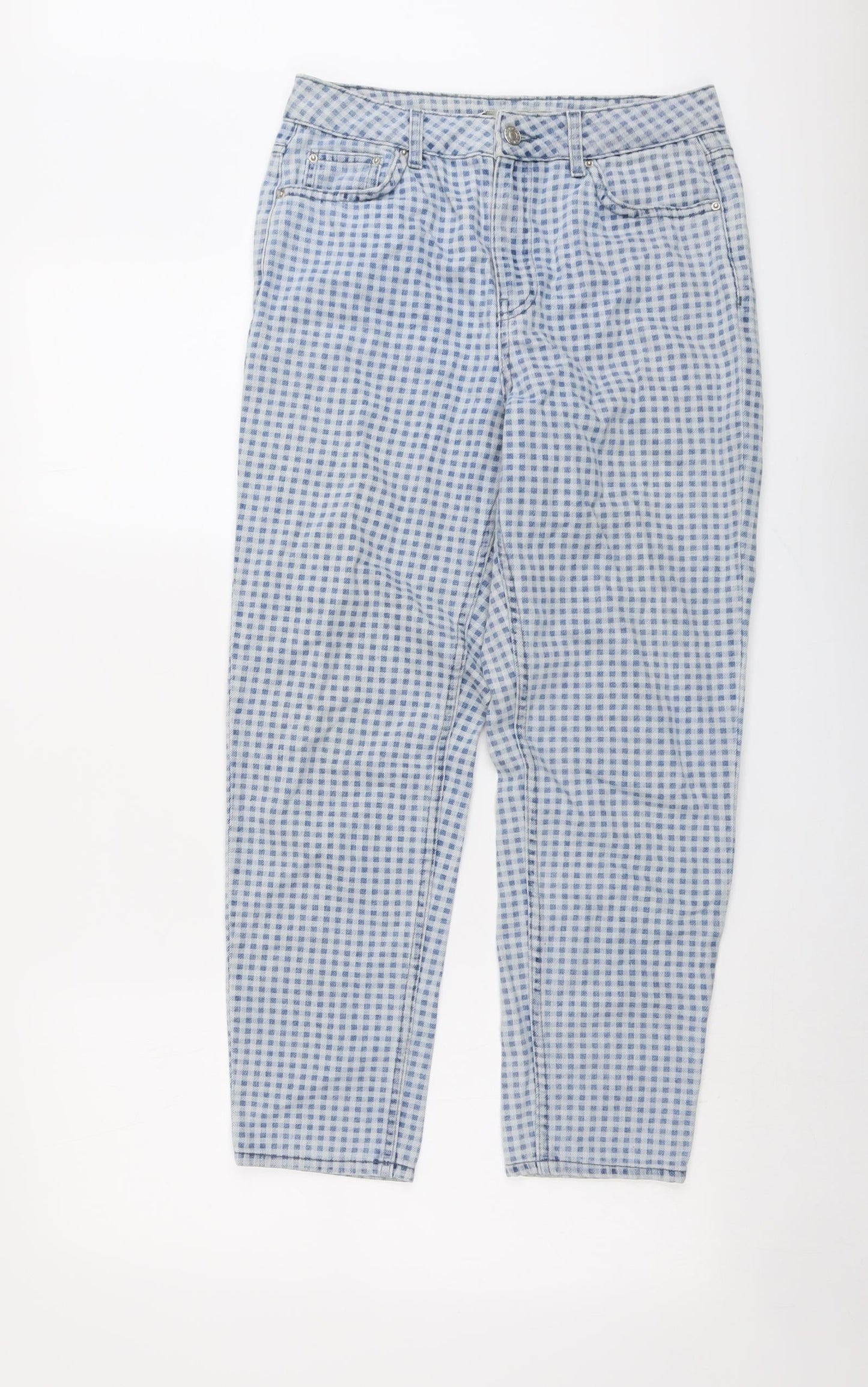 Topshop Womens Blue Geometric Cotton Straight Jeans Size 28 in L26 in Regular Button