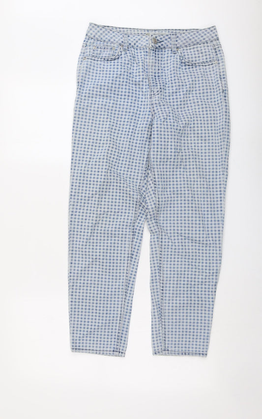 Topshop Womens Blue Geometric Cotton Straight Jeans Size 28 in L26 in Regular Button