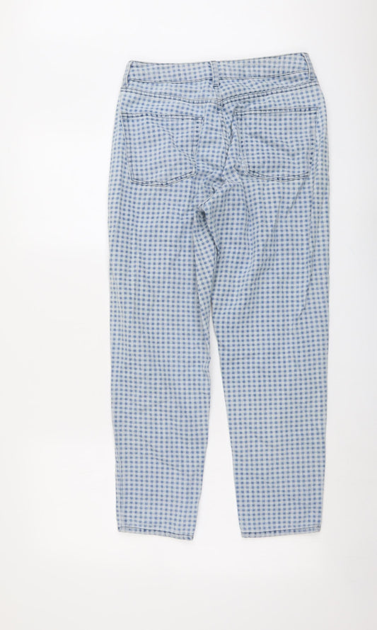 Topshop Womens Blue Geometric Cotton Straight Jeans Size 28 in L26 in Regular Button