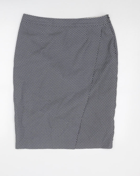 NEXT Womens Blue Geometric Polyester Straight & Pencil Skirt Size 14 Zip