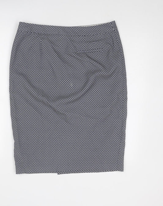 NEXT Womens Blue Geometric Polyester Straight & Pencil Skirt Size 14 Zip