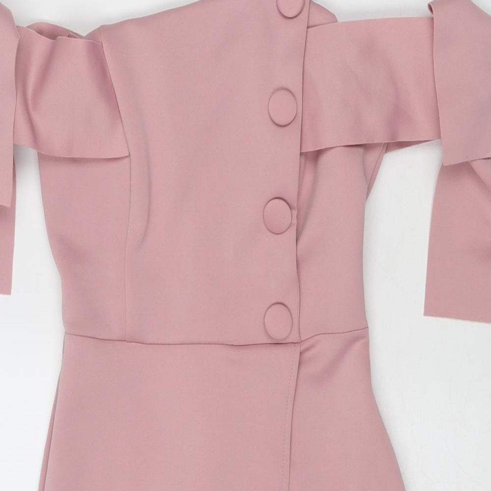 ASOS Womens Pink Polyester Mini Size 6 Off the Shoulder Zip - Tie Sleeve Detail