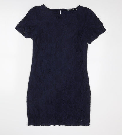 Dorothy Perkins Womens Blue Cotton Shift Size 10 Boat Neck Button