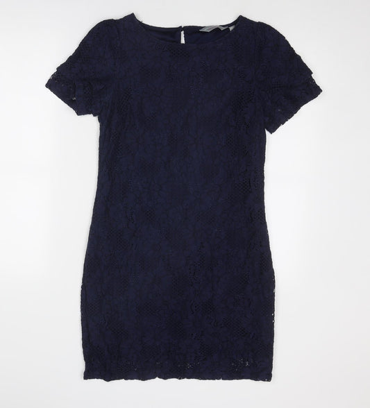 Dorothy Perkins Womens Blue Cotton Shift Size 10 Boat Neck Button