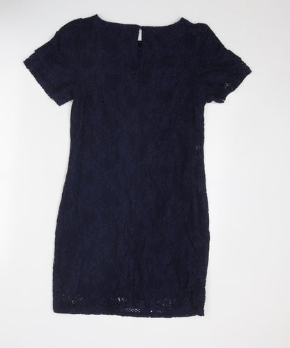 Dorothy Perkins Womens Blue Cotton Shift Size 10 Boat Neck Button