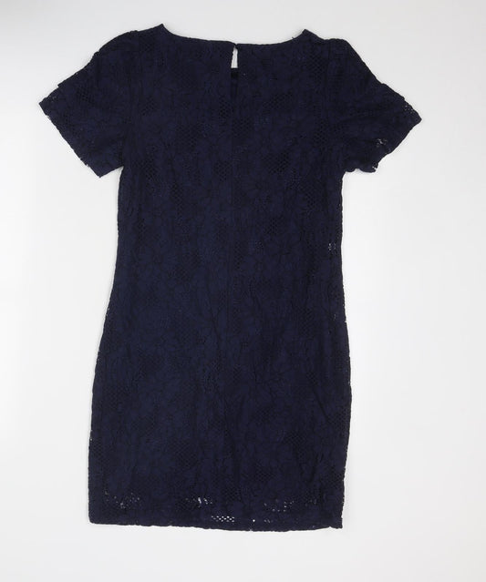 Dorothy Perkins Womens Blue Cotton Shift Size 10 Boat Neck Button