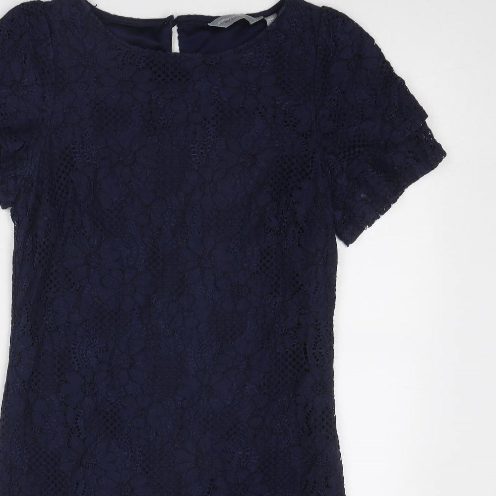 Dorothy Perkins Womens Blue Cotton Shift Size 10 Boat Neck Button