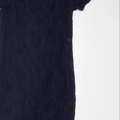 Dorothy Perkins Womens Blue Cotton Shift Size 10 Boat Neck Button