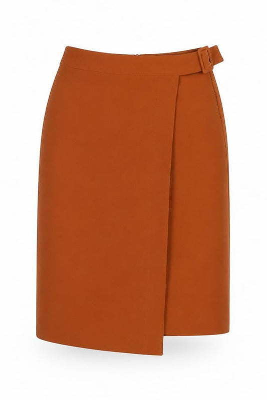 Marks and Spencer Womens Brown Polyester Wrap Skirt Size 6 Zip