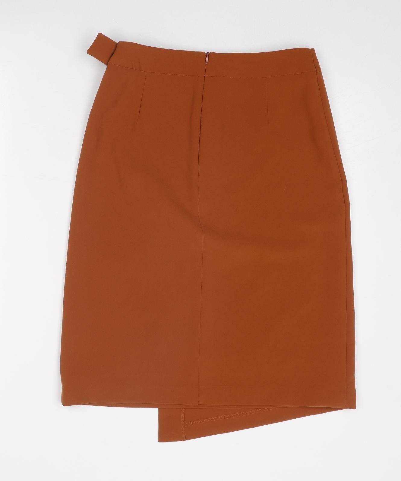 Marks and Spencer Womens Brown Polyester Wrap Skirt Size 6 Zip