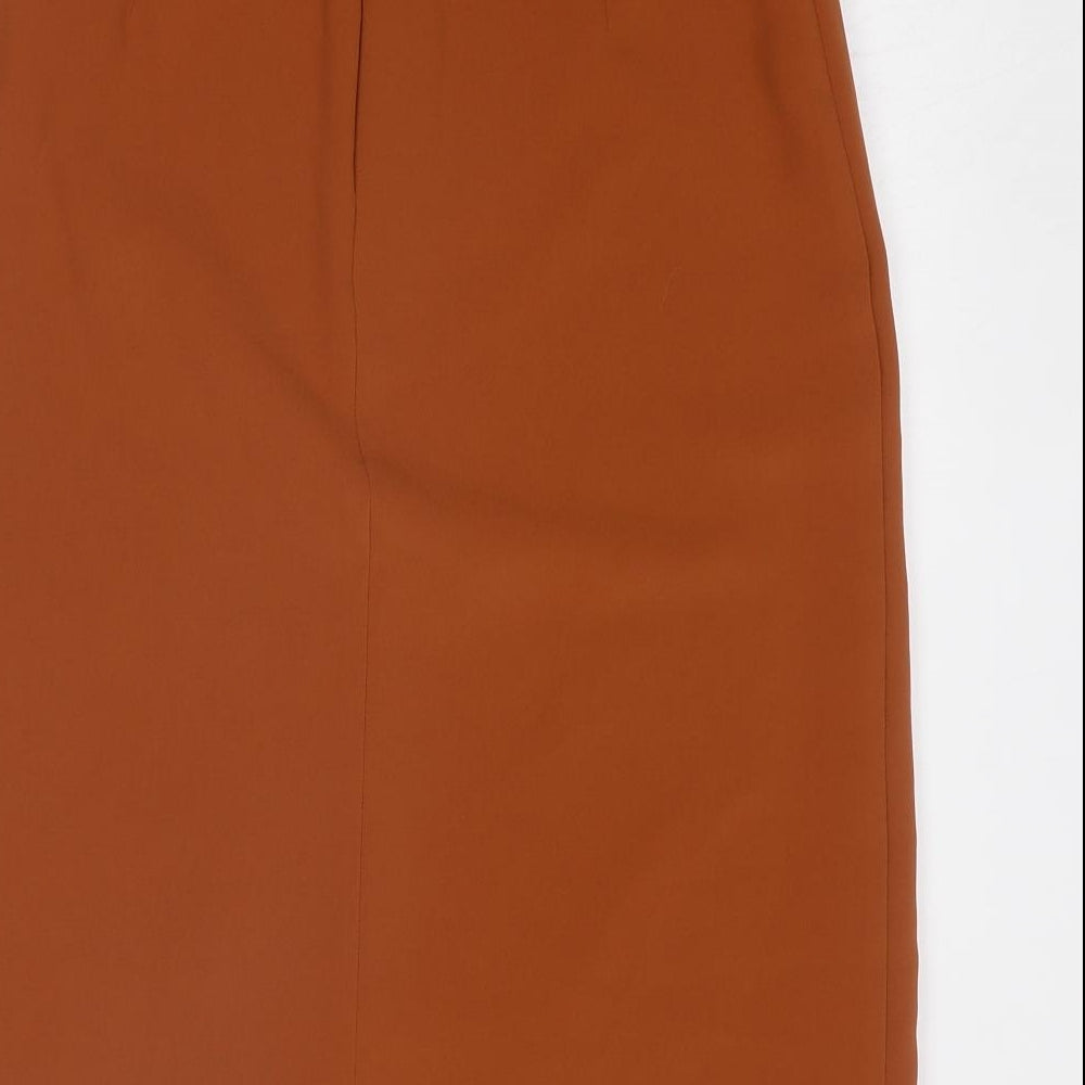 Marks and Spencer Womens Brown Polyester Wrap Skirt Size 6 Zip