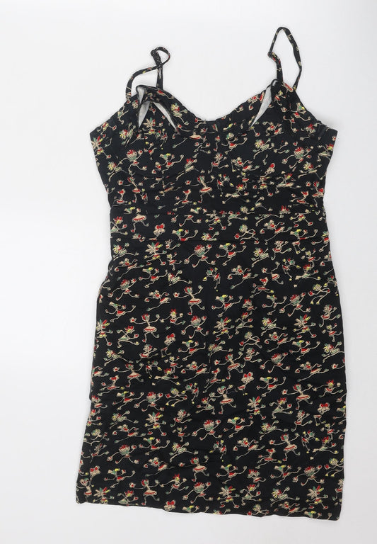 New Look Womens Black Geometric Cotton Tank Dress Size 10 Sweetheart Zip