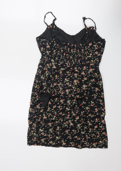New Look Womens Black Geometric Cotton Tank Dress Size 10 Sweetheart Zip