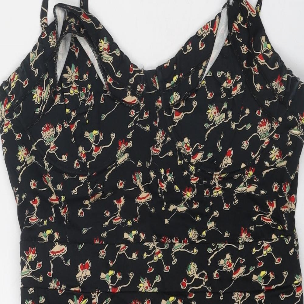New Look Womens Black Geometric Cotton Tank Dress Size 10 Sweetheart Zip