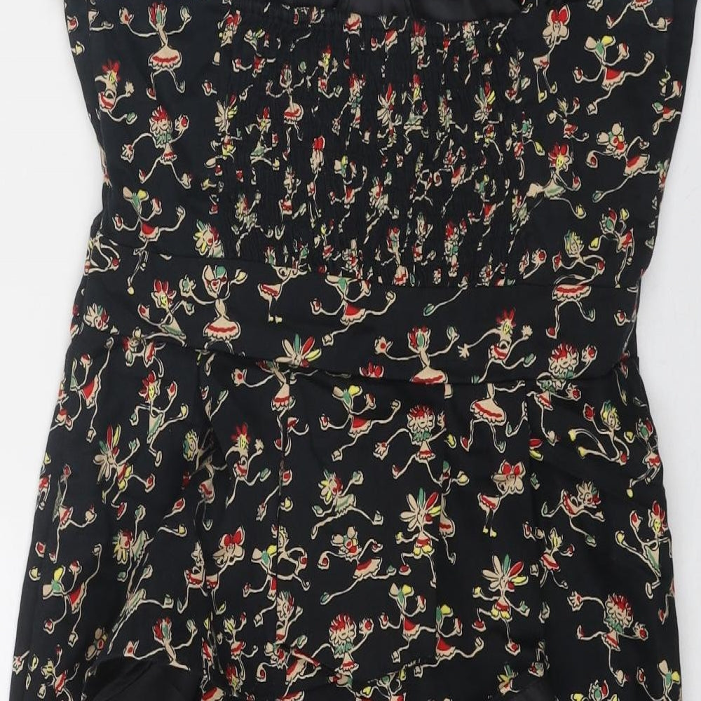 New Look Womens Black Geometric Cotton Tank Dress Size 10 Sweetheart Zip